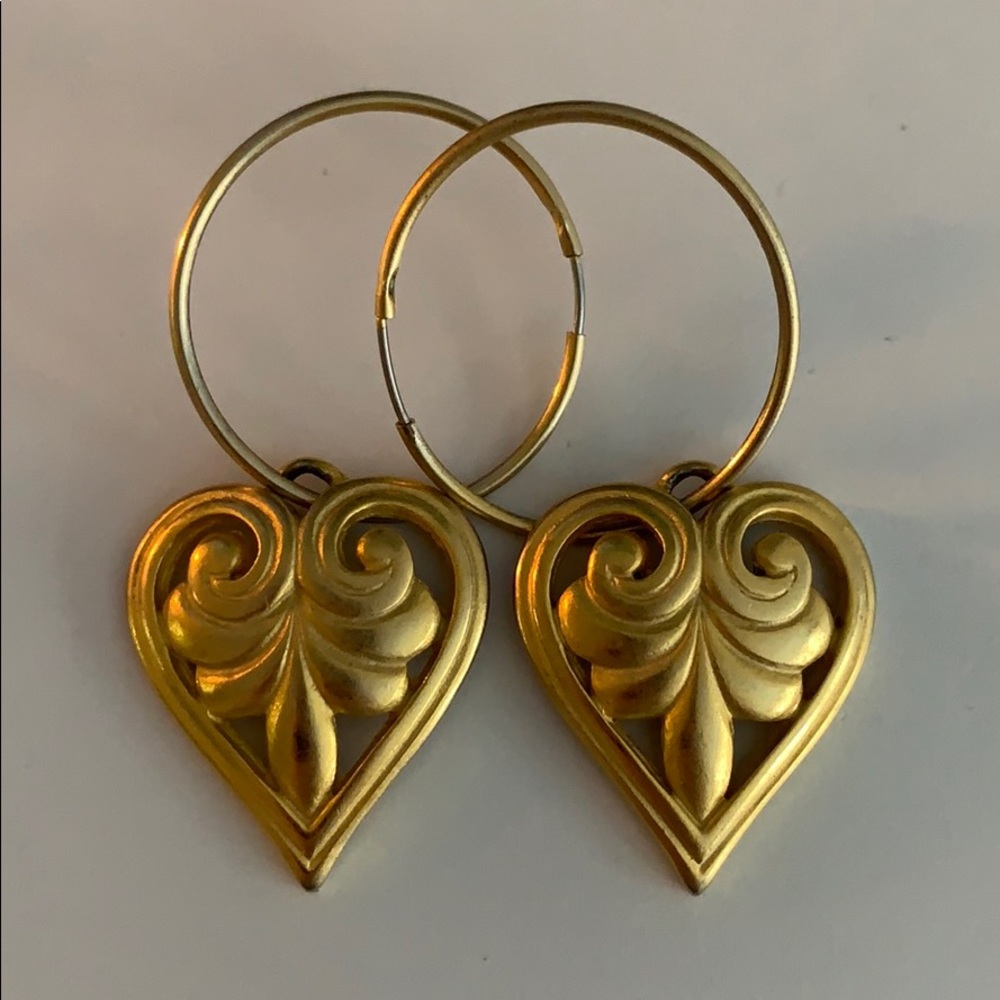 Large Gold Heart Earrings with Hoops